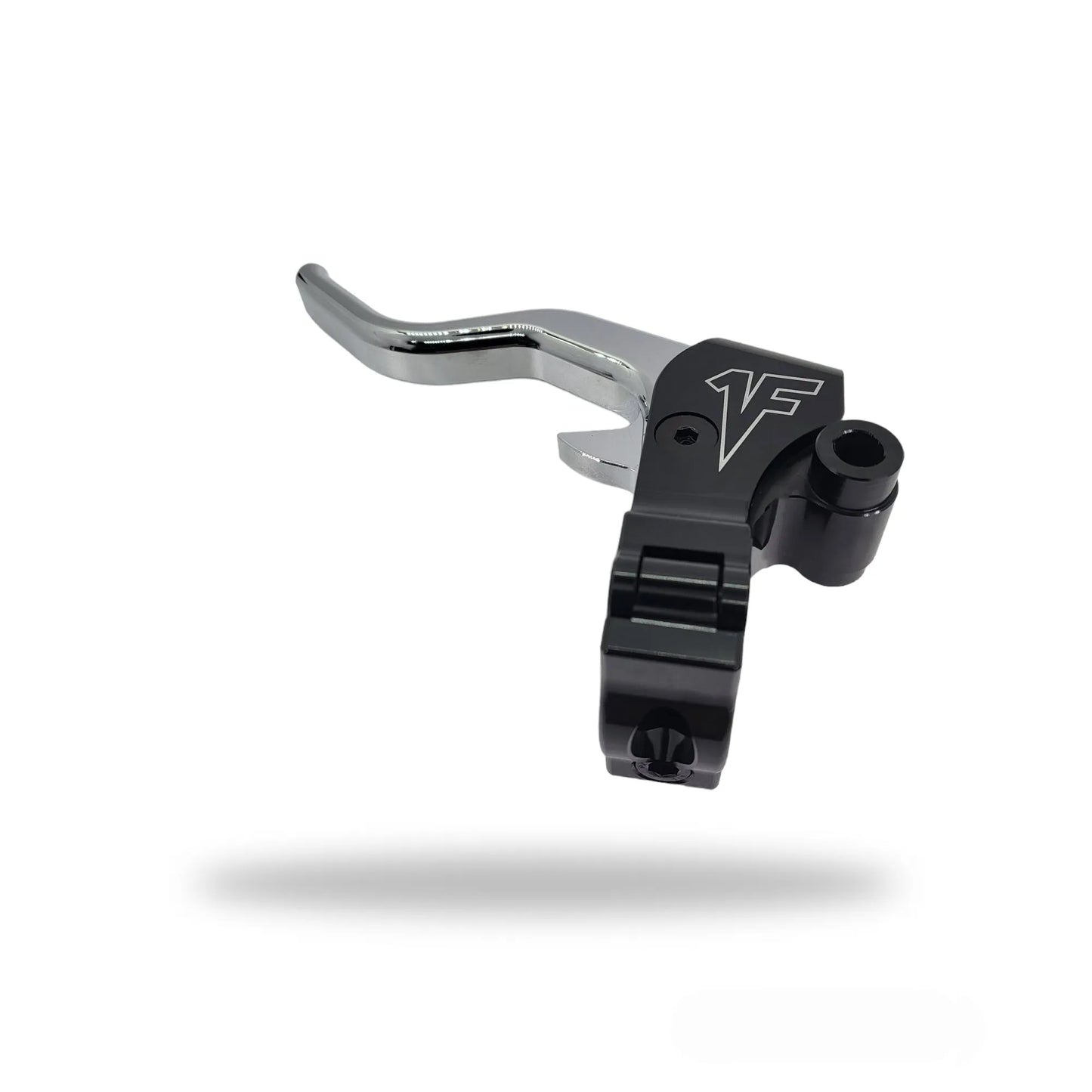 Harley Davidson OEM look clutch lever perch, designed for motorcycle applications, made from aluminum with stainless steel bolts, features easier pull clutch lever, built-in mirror adapter, and neutral safety switch tab.