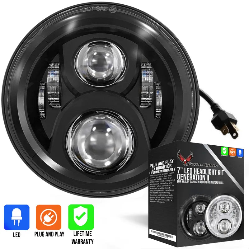 Eagle Lights 7" LED Headlight - Black / Generation II