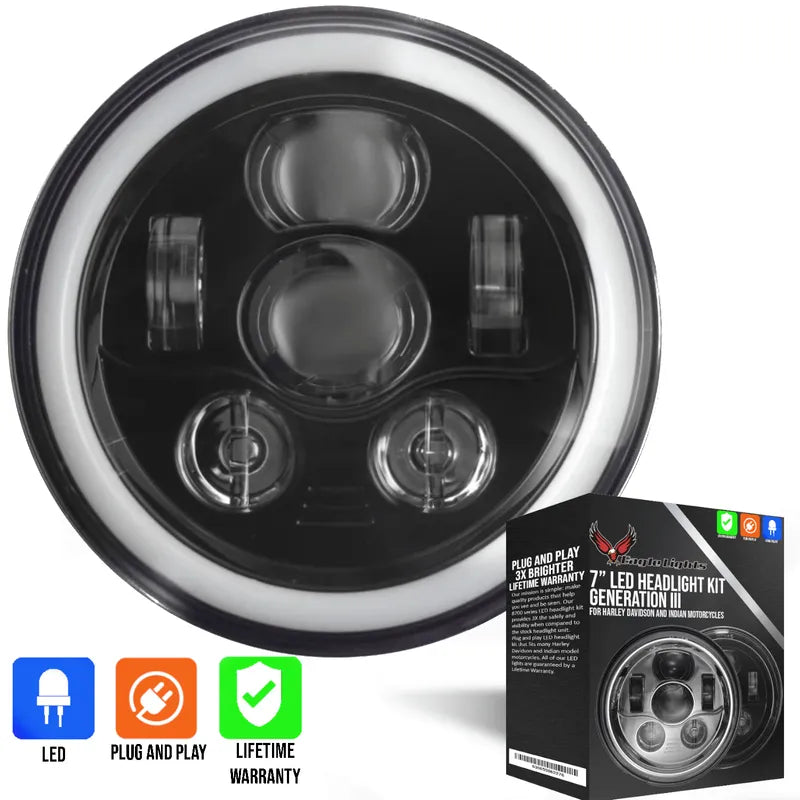 Eagle Lights 7" LED Headlight Kit with Halo Ring - Generation III / Black