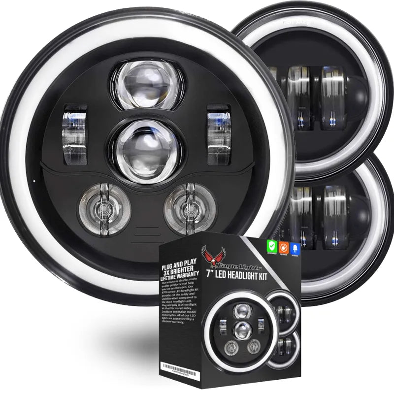 Eagle Lights 7" LED Headlight and 4.5" LED Passing Light Kit with Halo Rings - Generation III / Black / Halo Ring