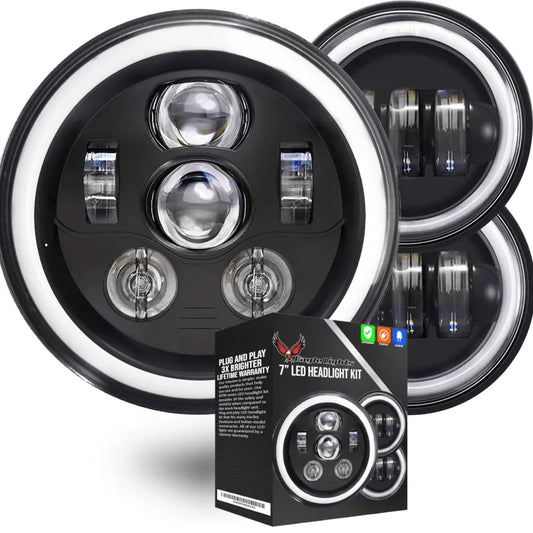 Eagle Lights 7" LED Headlight and 4.5" LED Passing Light Kit with Halo Rings - Generation III / Black / Halo Ring