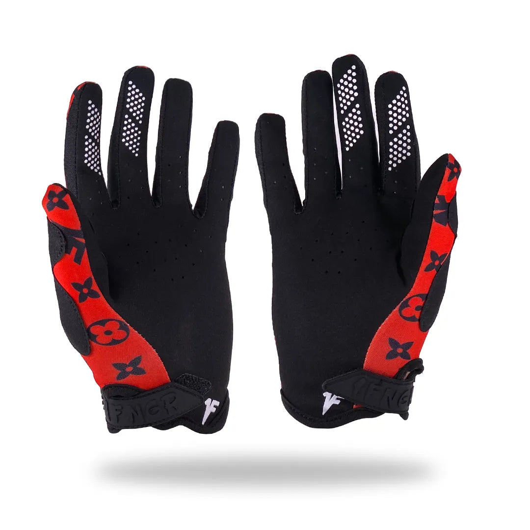 New Red x Black Louis Gloves with Strap - MX | MTB | Street - 1FNGR, LLC