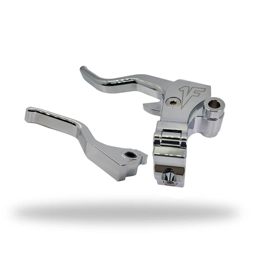 Chrome easy pull clutch lever and brake lever combo for 2014 to 21 Harley Davidson Sportster Models, featuring a 2-finger lever length and a built-in mirror adapter.