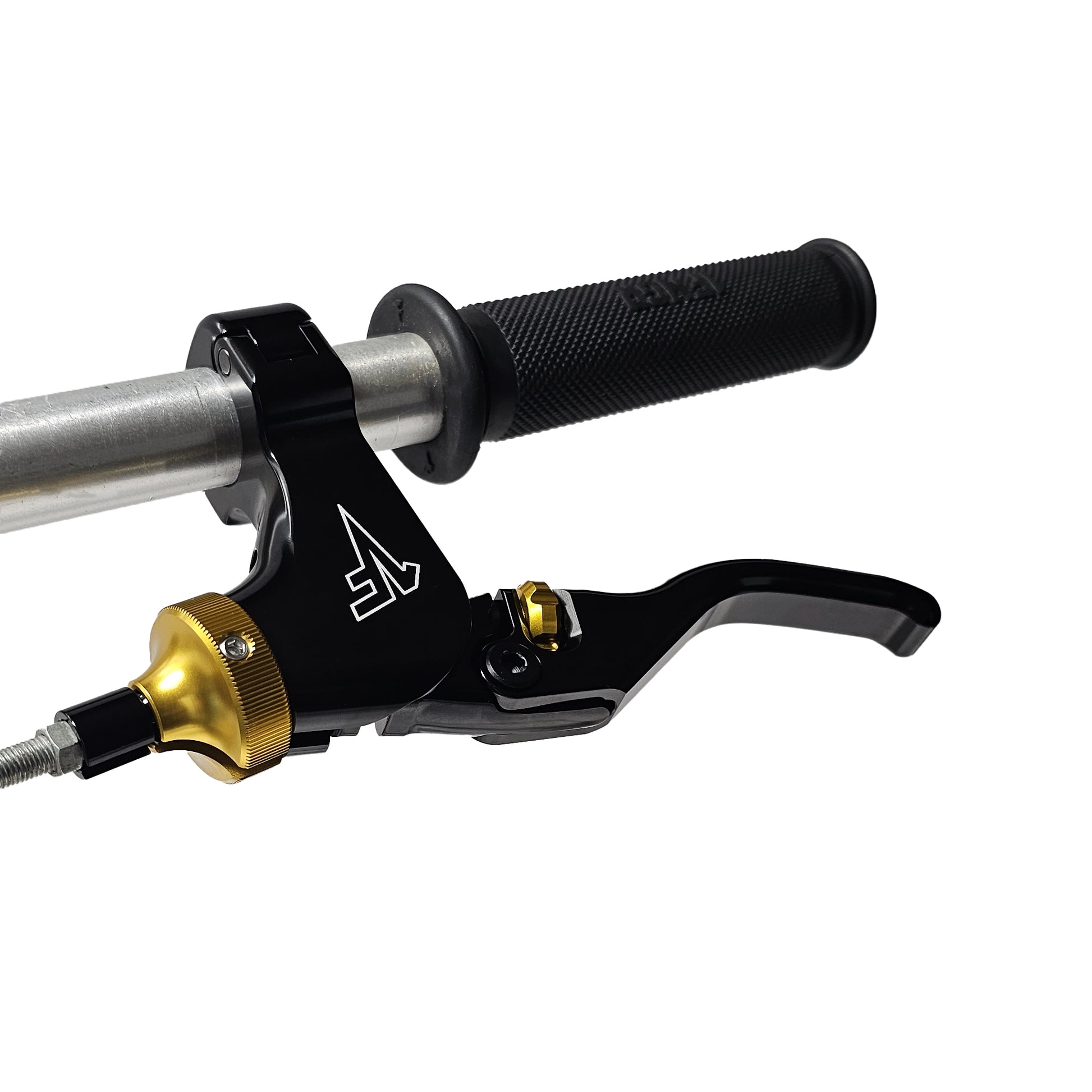 Close-up of 1fngr easy pull adjustable clutch lever with gold adjusters