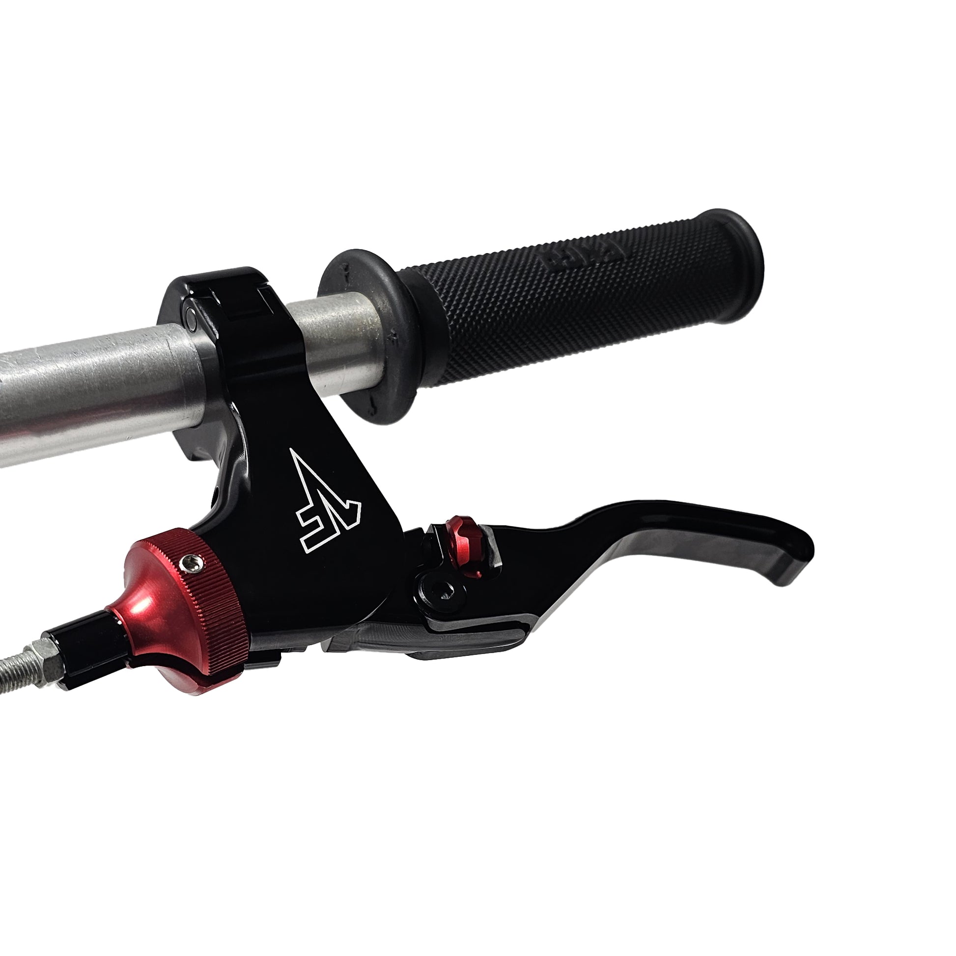 Close-up of 1fngr easy pull adjustable clutch lever with red adjusters