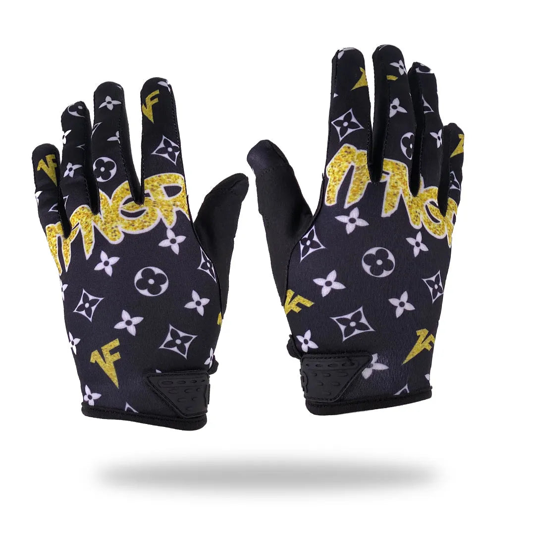 New Black x Gold Louis Gloves with Strap - MX | MTB | Street - 1FNGR, LLC